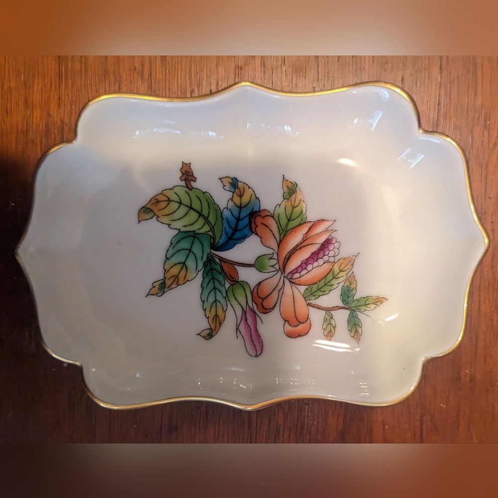 Herend Ceramic Dish with Multicolor Floral Design